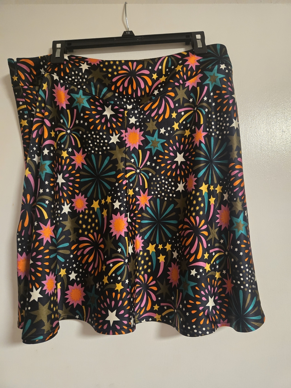 Boden Black A-Line Skirt with Neon Starburst Print, Size 14, Fit is L/XL - Picture 2 of 2
